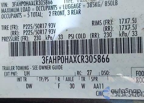 2012 Ford Fusion Se z USA, uszkodzony, nr VIN 3FAHP0HAXCR305866